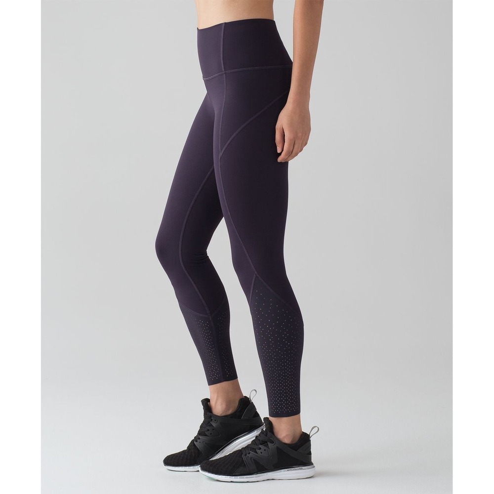 Lululemon Anew Tights 25" Black Grape Purple Laser Cut Leggings Women 6 Yoga Gym